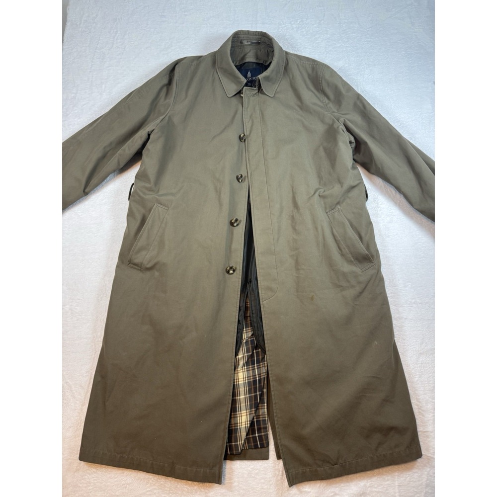 LONDON FOG Mens 42 Regular Trench‎ Coat Removable Zippered Liner Olive Green
